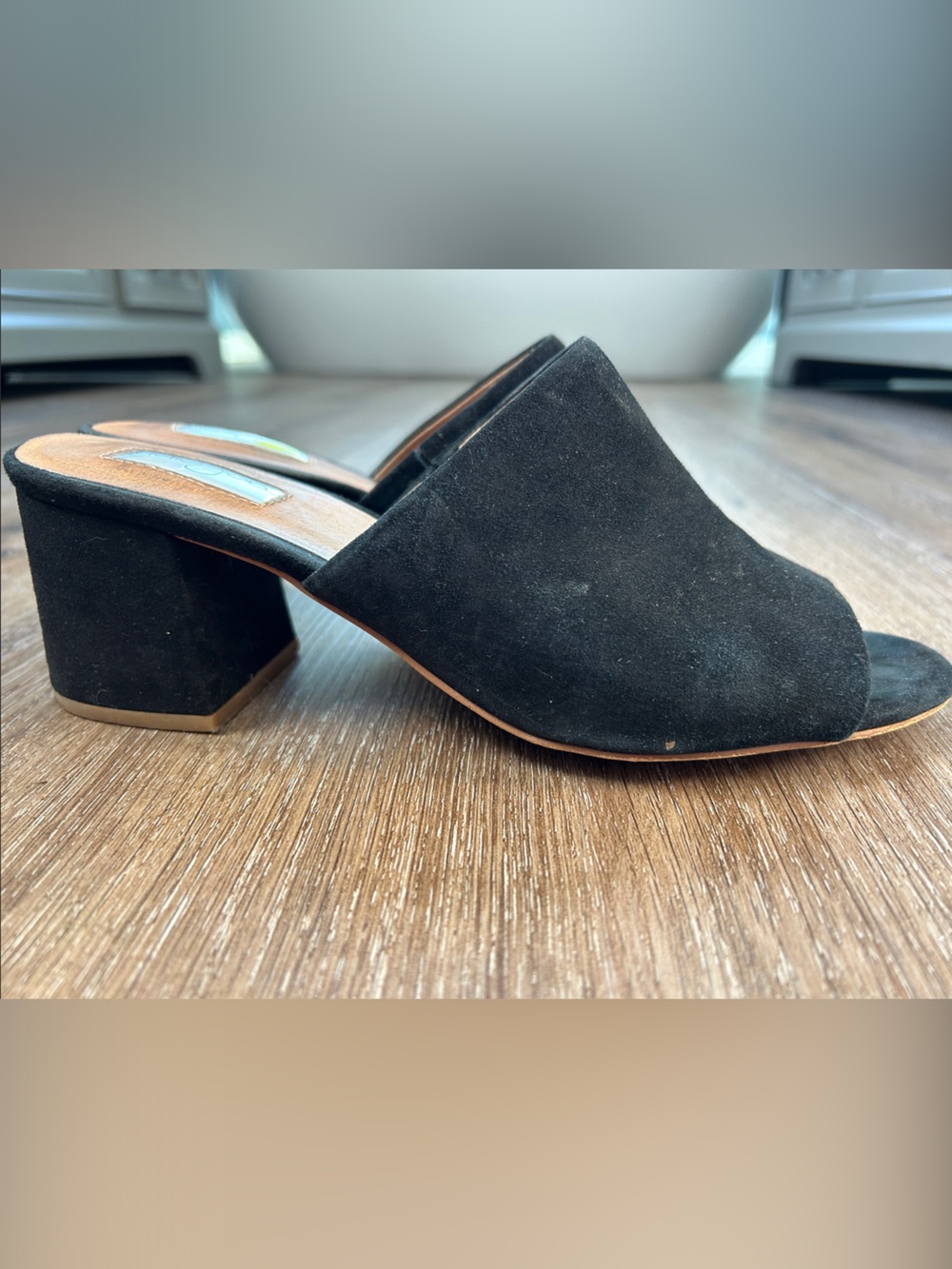 Halogen Black Suede Slide Mule with Block Heel